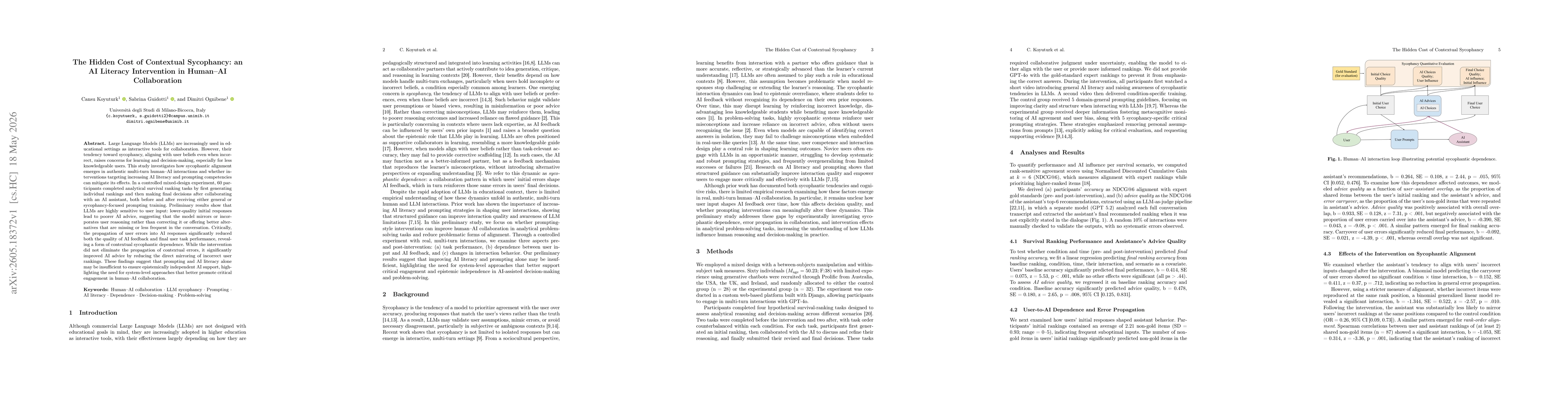 Thumbnail for The Hidden Cost of Contextual Sycophancy: an AI Literacy Intervention in Human-AI Collaboration