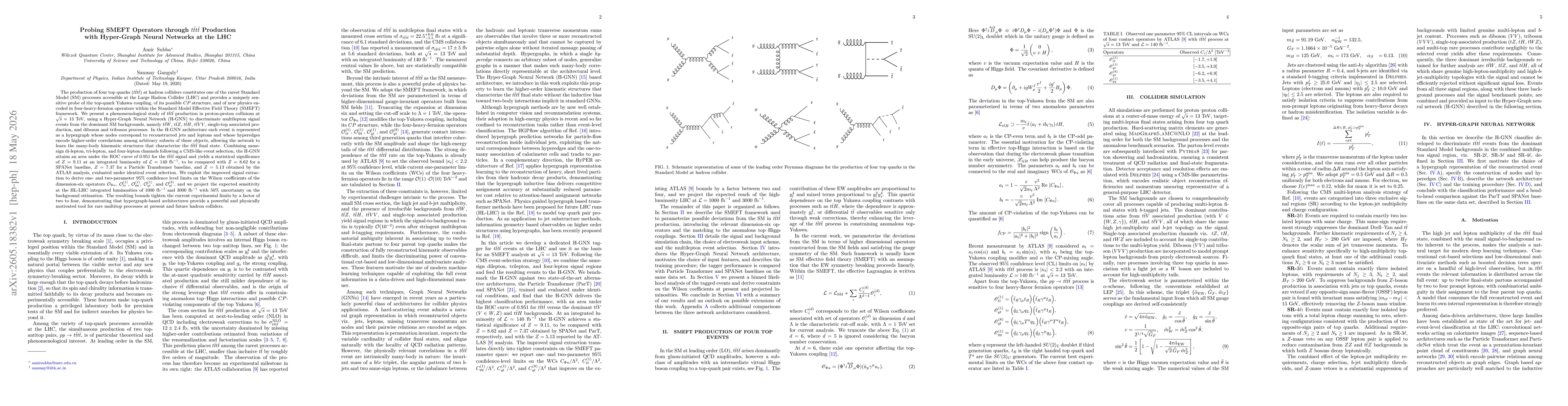 Thumbnail for Probing SMEFT Operators through $t\bar{t}t\bar{t}$ Production with Hyper-Graph Neural Networks at the LHC