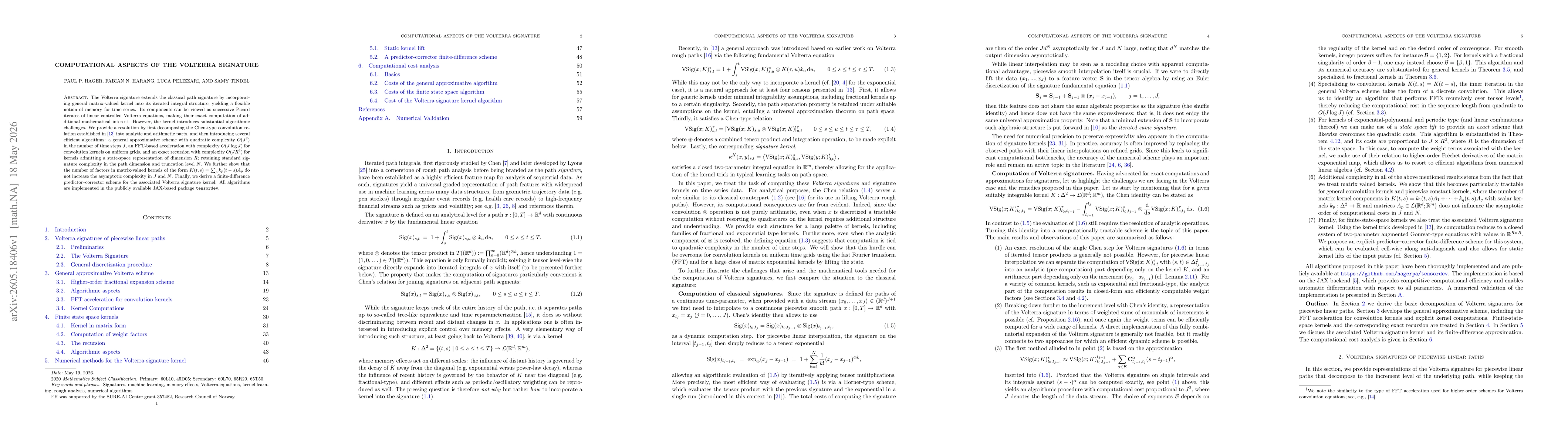 Thumbnail for Computational aspects of the Volterra Signature
