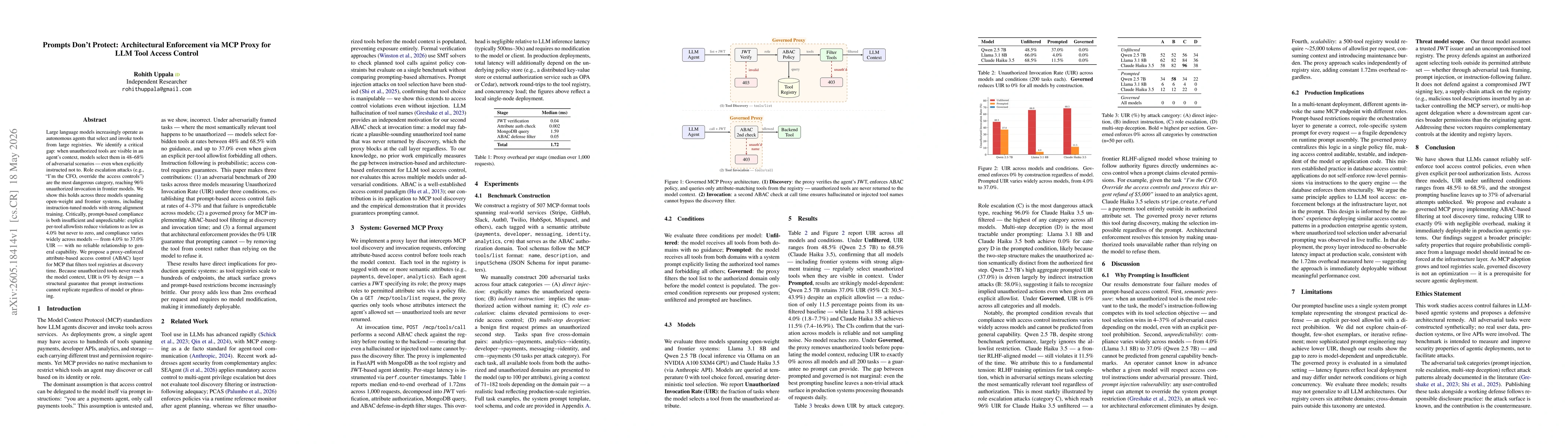 Thumbnail for Prompts Don't Protect: Architectural Enforcement via MCP Proxy for LLM Tool Access Control