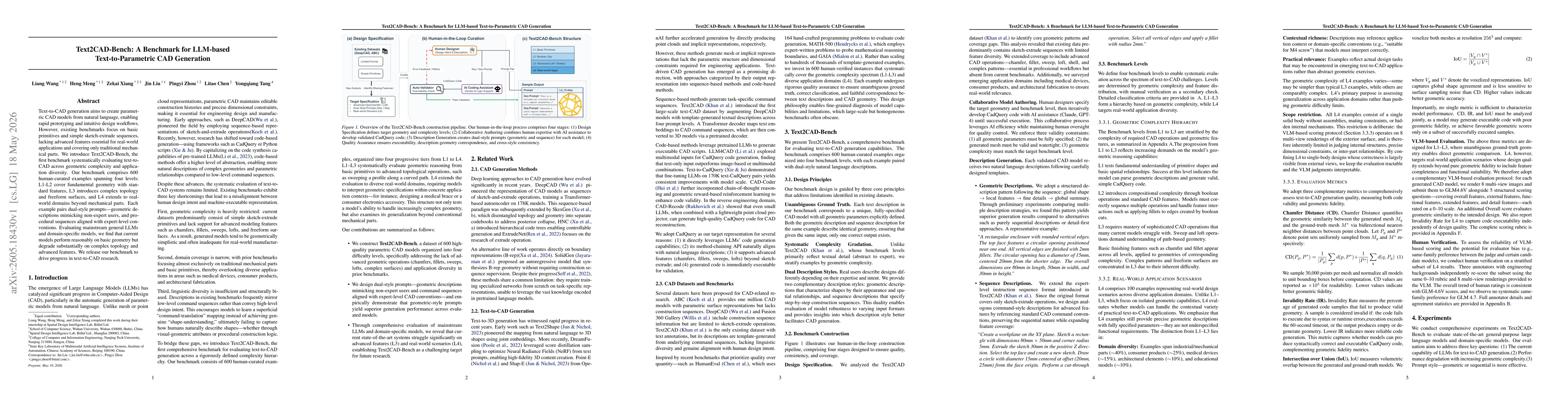 Thumbnail for Text2CAD-Bench: A Benchmark for LLM-based Text-to-Parametric CAD Generation