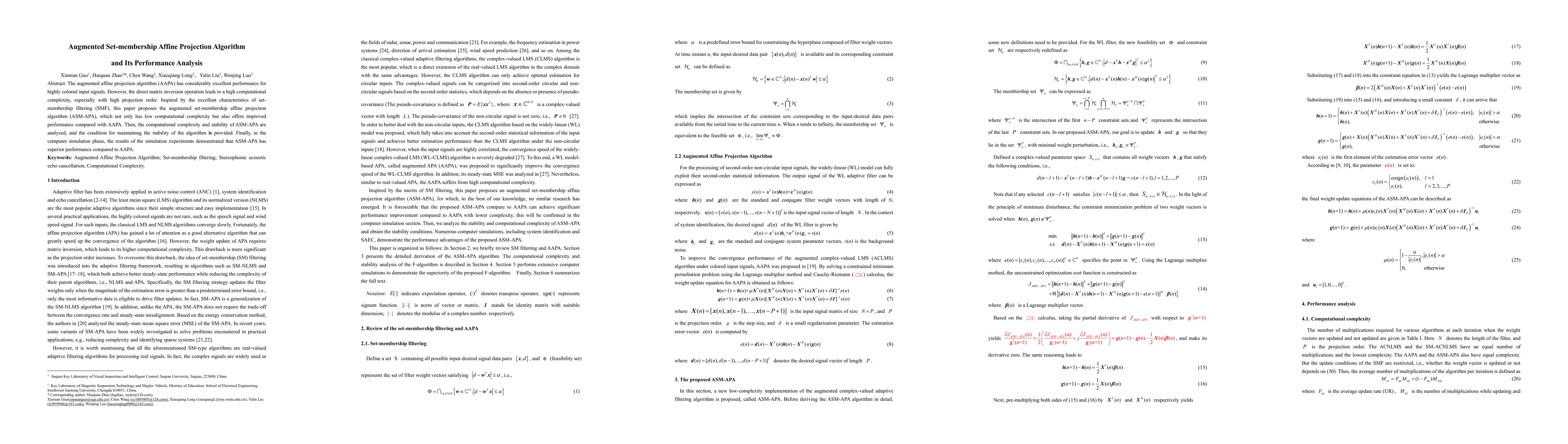 Thumbnail for Augmented Set-membership Affine Projection Algorithm and Its Performance Analysis