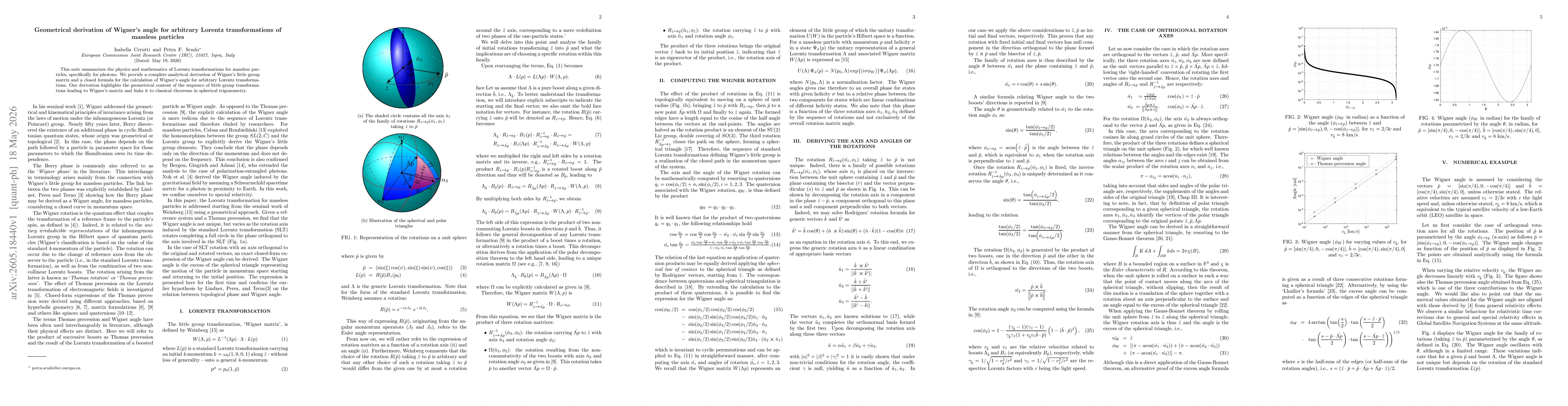 Thumbnail for Geometrical derivation of Wigner's angle for arbitrary Lorentz transformations of massless particles