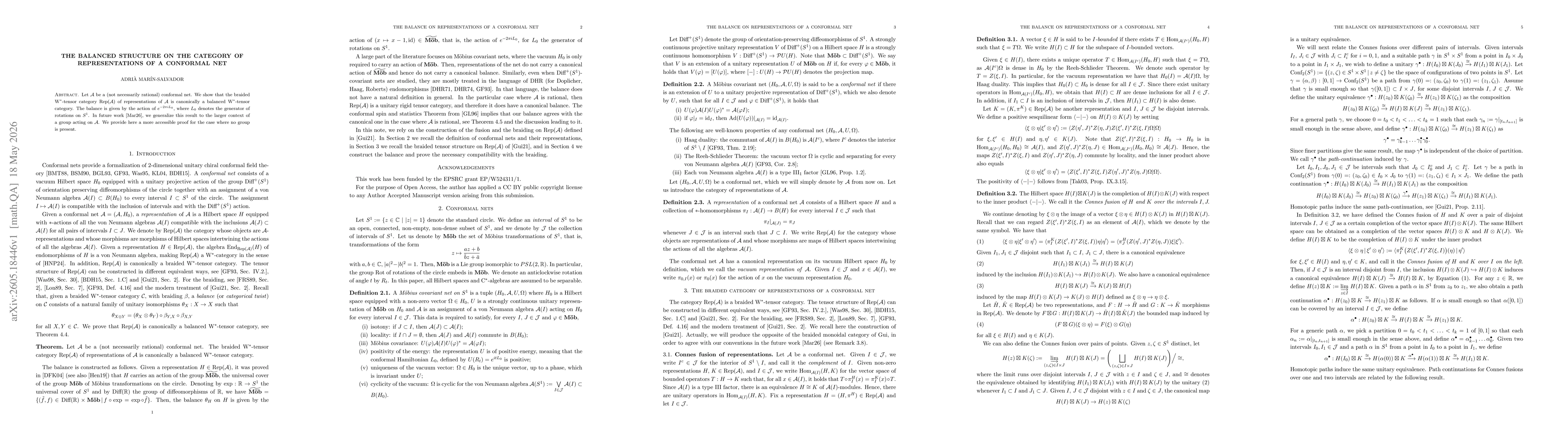 Thumbnail for The balanced structure on the category of representations of a conformal net