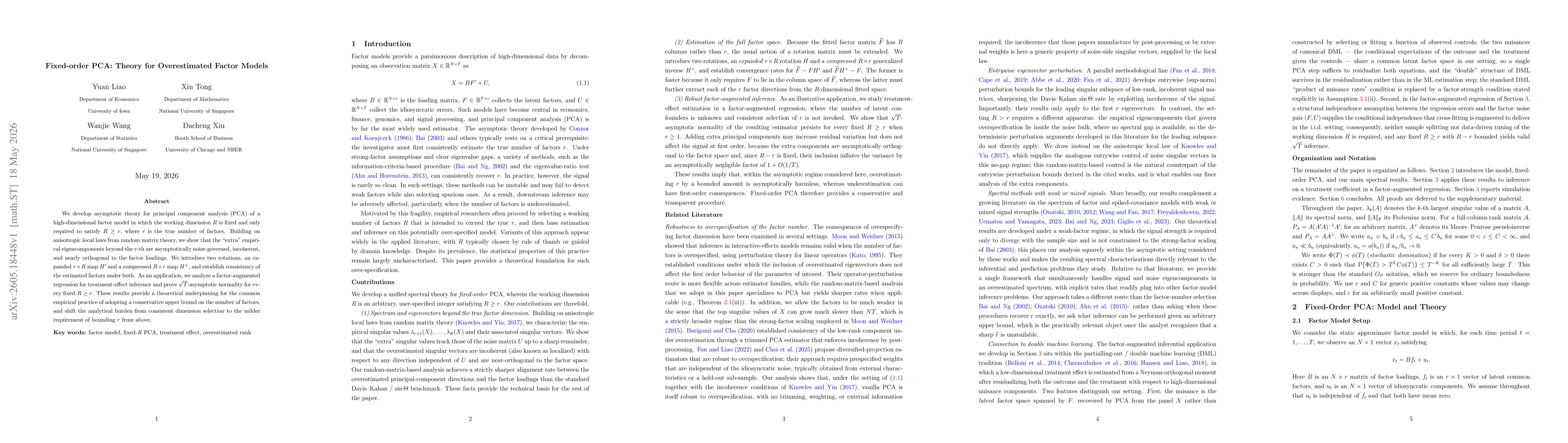 Thumbnail for Fixed-order PCA: Theory for Overestimated Factor Models