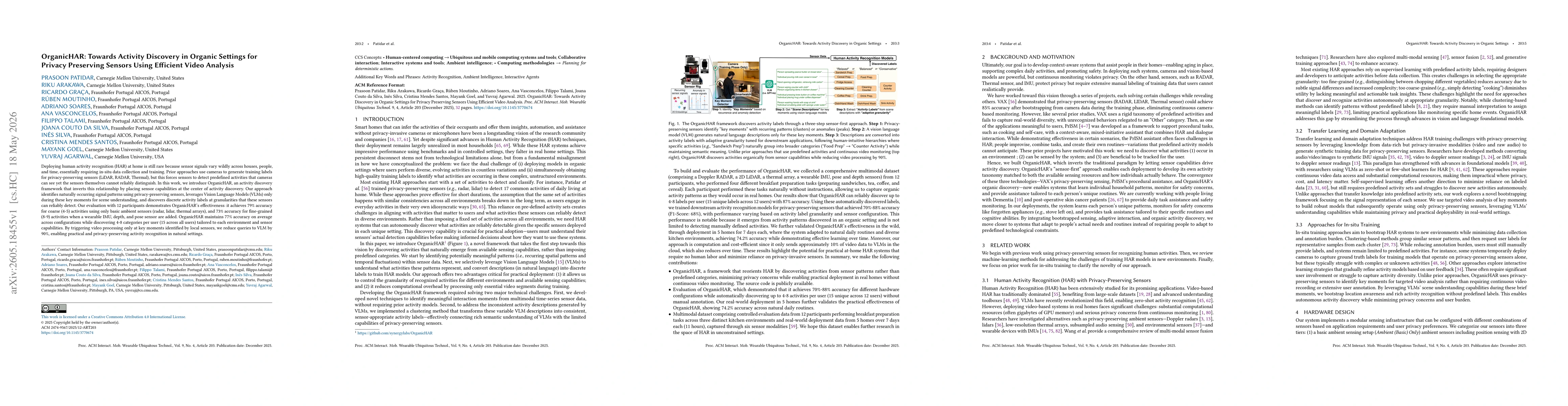 Thumbnail for OrganicHAR: Towards Activity Discovery in Organic Settings for Privacy Preserving Sensors Using Efficient Video Analysis