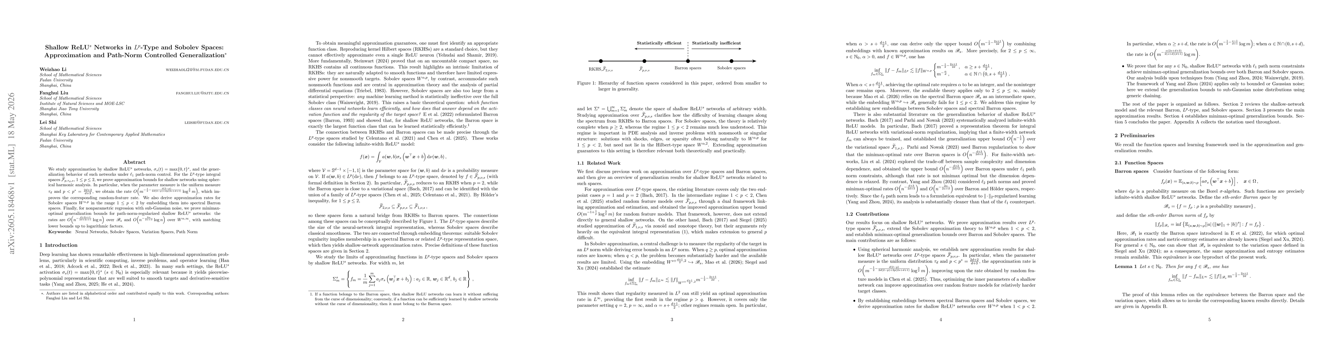 Thumbnail for Shallow ReLU$^s$ Networks in $L^p$-Type and Sobolev Spaces: Approximation and Path-Norm Controlled Generalization