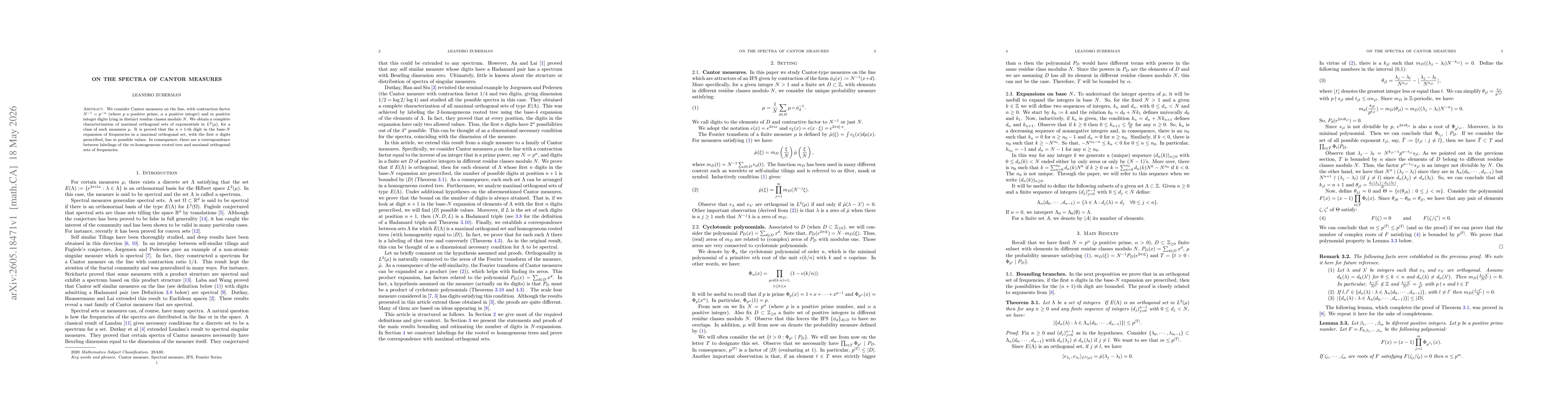 Thumbnail for On the spectra of Cantor measures