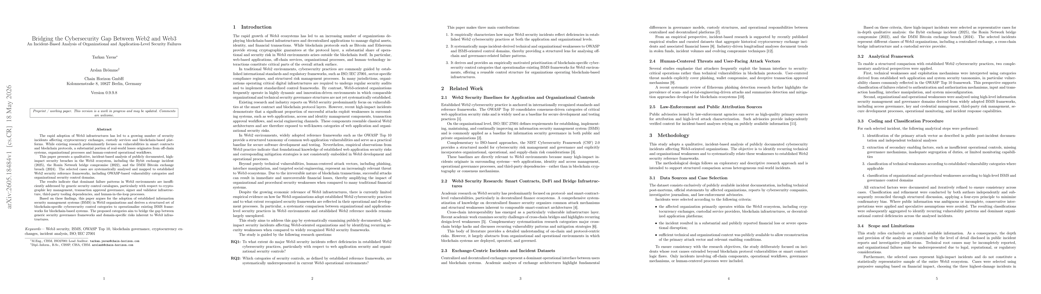 Thumbnail for Bridging the Cybersecurity Gap Between Web2 and Web3 -- An Incident-Based Analysis of Organizational and Application-Level Security Failures