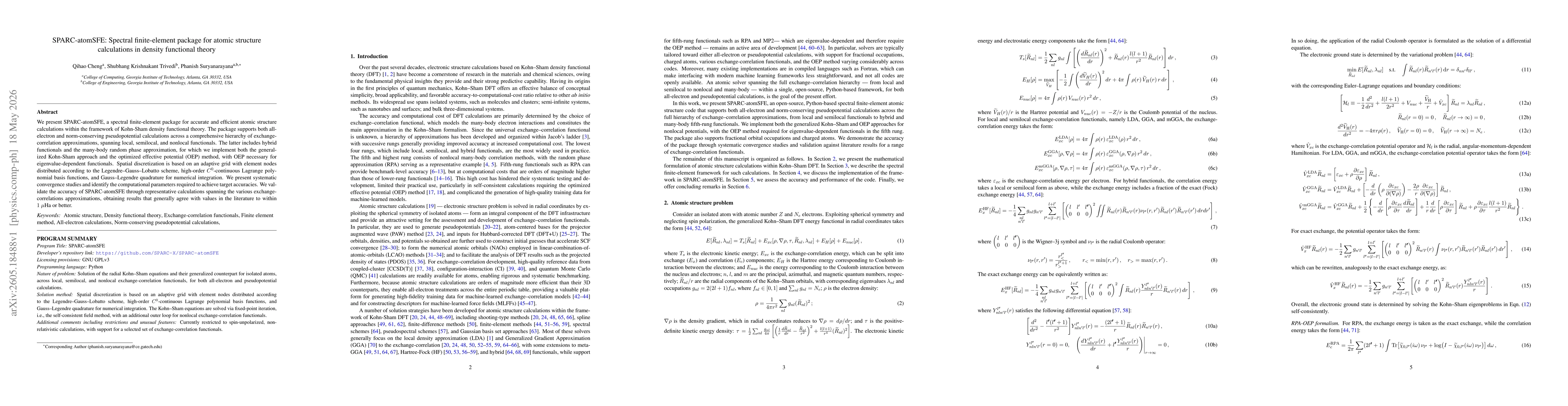 Thumbnail for SPARC-atomSFE: Spectral finite-element package for atomic structure calculations in density functional theory