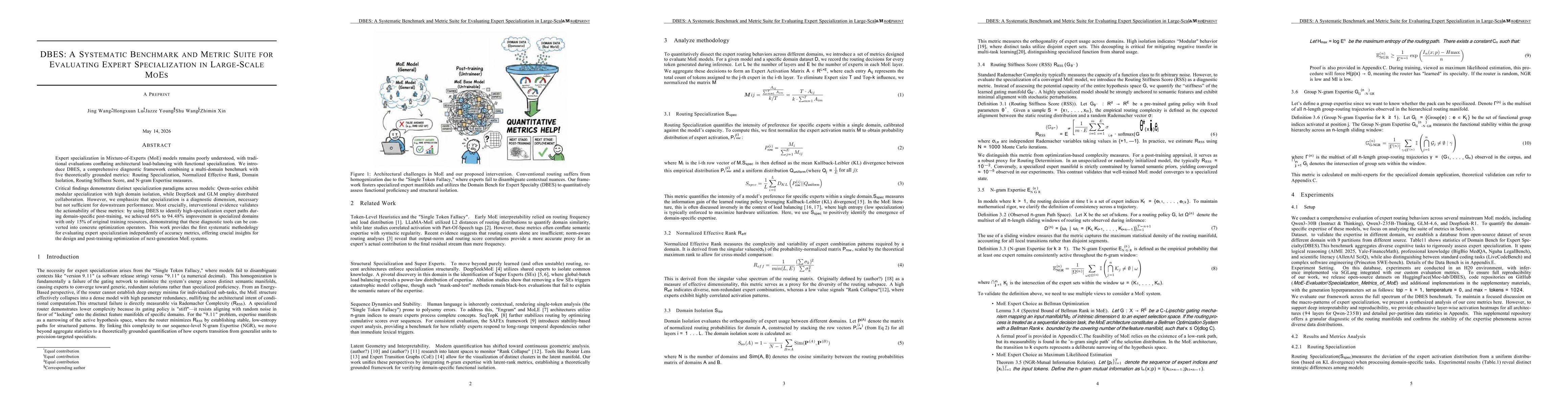 Thumbnail for DBES: A Systematic Benchmark and Metric Suite for Evaluating Expert Specialization in Large-Scale MoEs