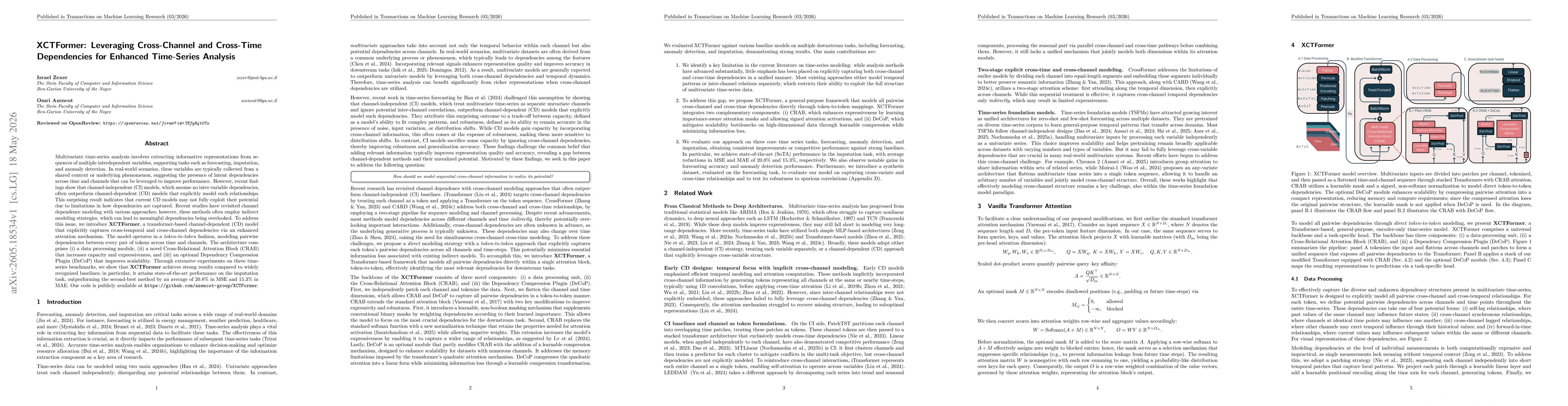 Thumbnail for XCTFormer: Leveraging Cross-Channel and Cross-Time Dependencies for Enhanced Time-Series Analysis