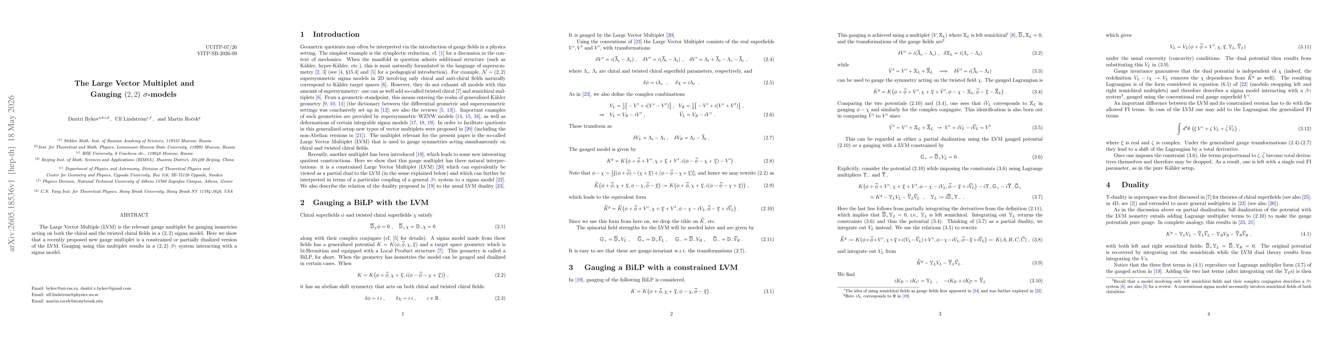 Thumbnail for The Large Vector Multiplet and Gauging $(2,2)$ $σ$-models