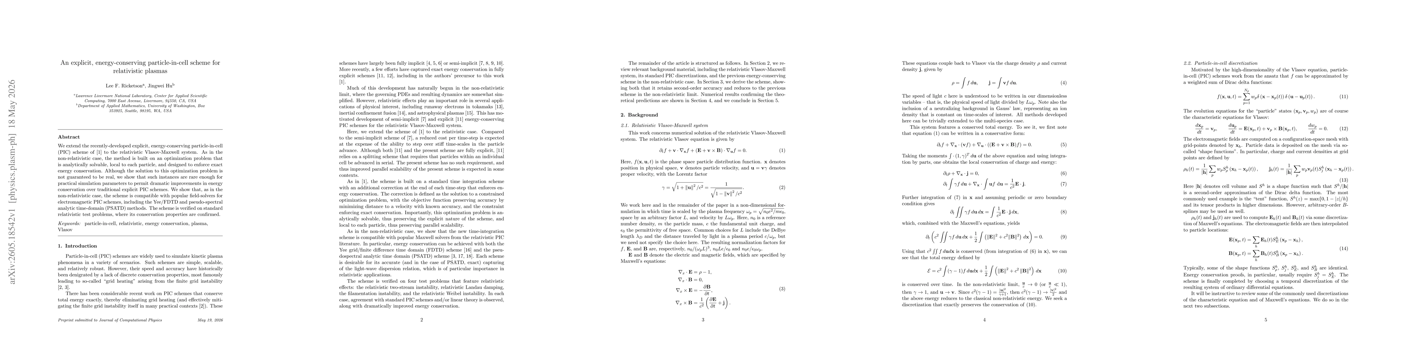 Thumbnail for An explicit, energy-conserving particle-in-cell scheme for relativistic plasmas