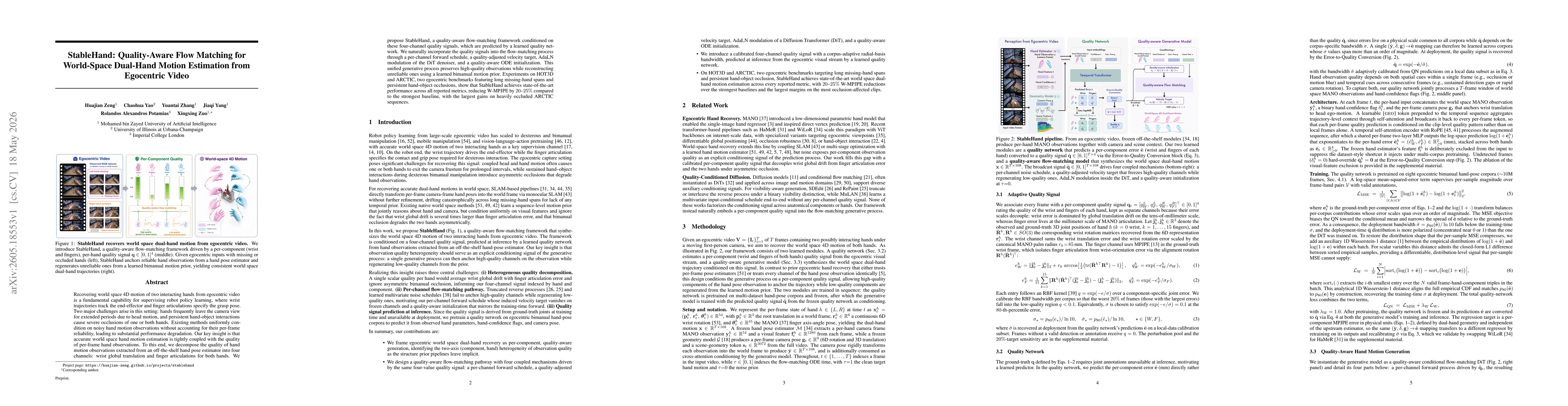 Thumbnail for StableHand: Quality-Aware Flow Matching for World-Space Dual-Hand Motion Estimation from Egocentric Video