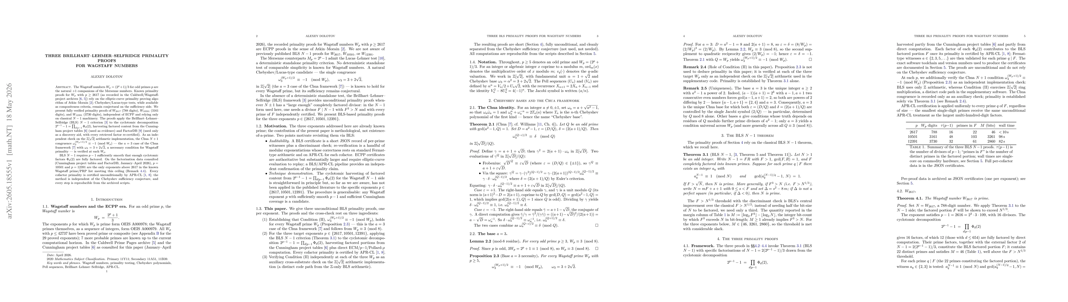 Thumbnail for Three Brillhart-Lehmer-Selfridge primality proofs for Wagstaff numbers