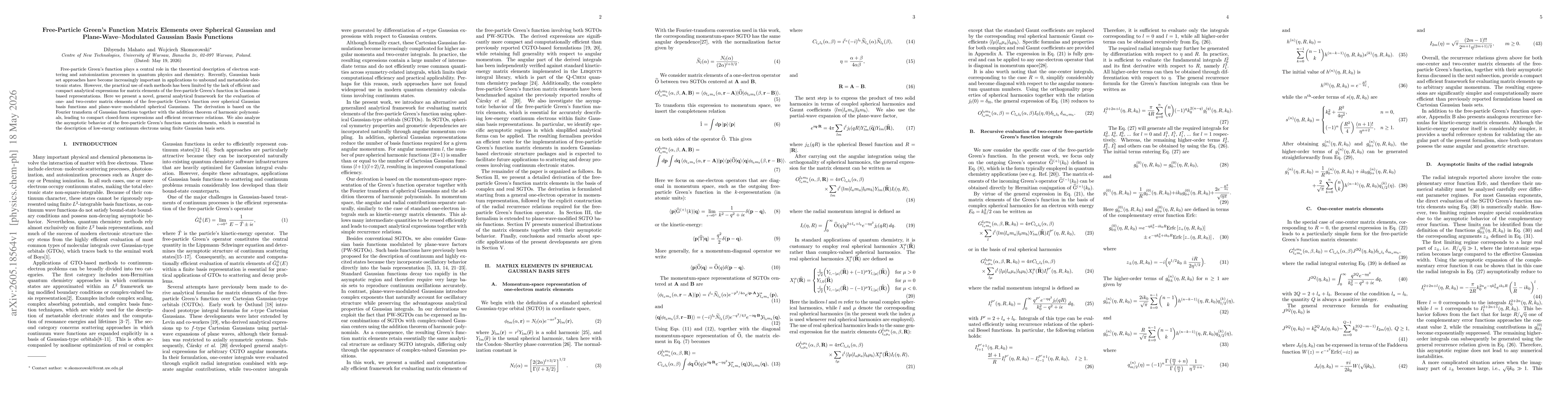 Thumbnail for Free-particle Green's function matrix elements over spherical Gaussian and plane-wave-modulated Gaussian basis functions