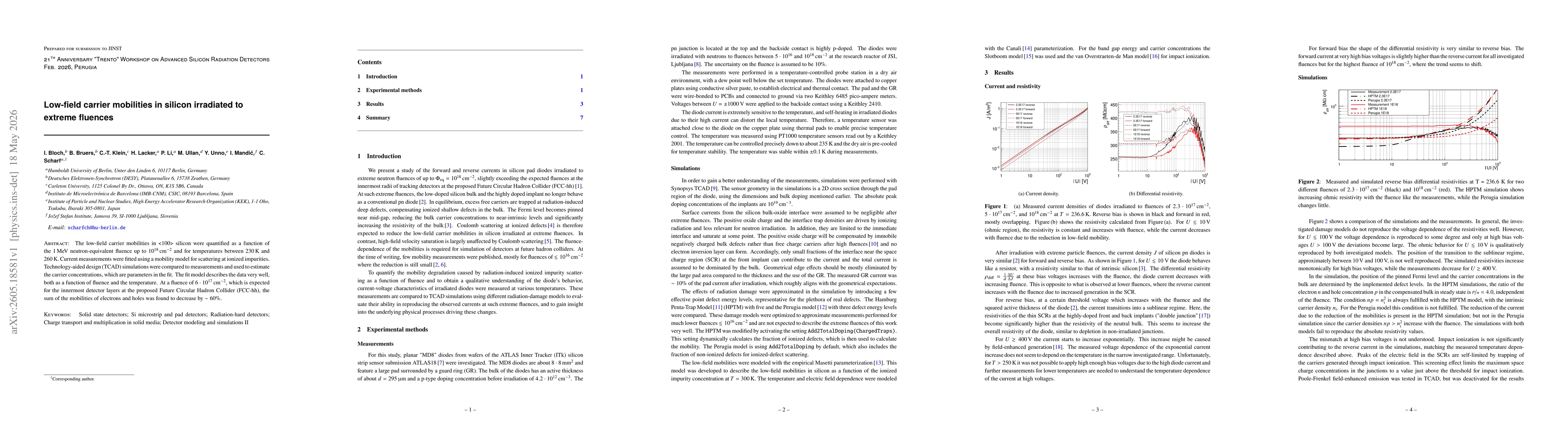 Thumbnail for Low-field carrier mobilities in silicon irradiated to extreme fluences