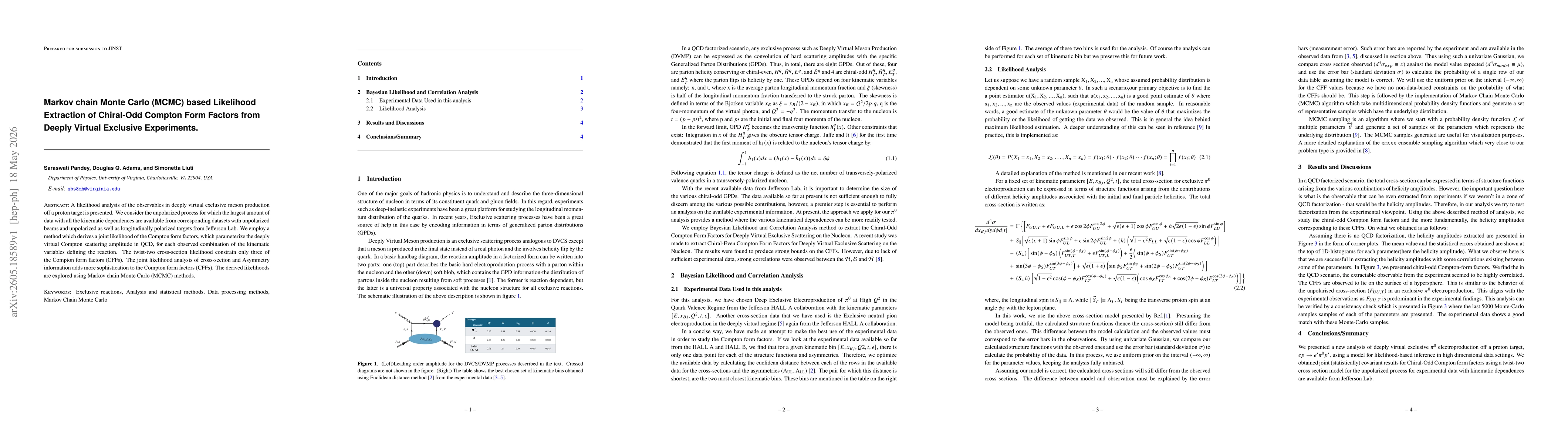 Thumbnail for Markov chain Monte Carlo (MCMC) based Likelihood Extraction of Chiral-Odd Compton Form Factors from Deeply Virtual Exclusive Experiments