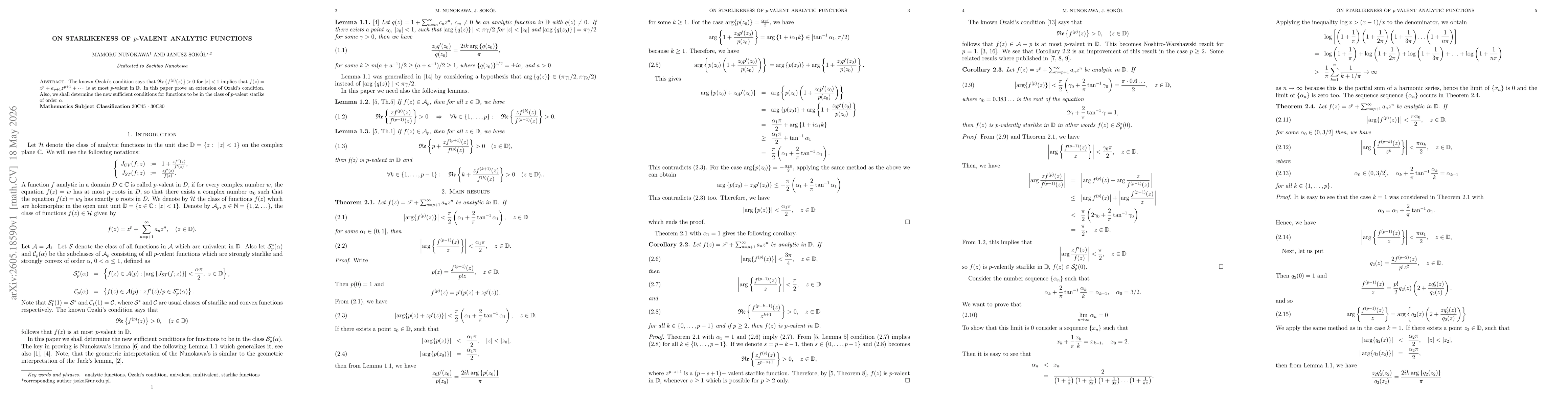 Thumbnail for On starlikeness of $p$-valent analytic functions