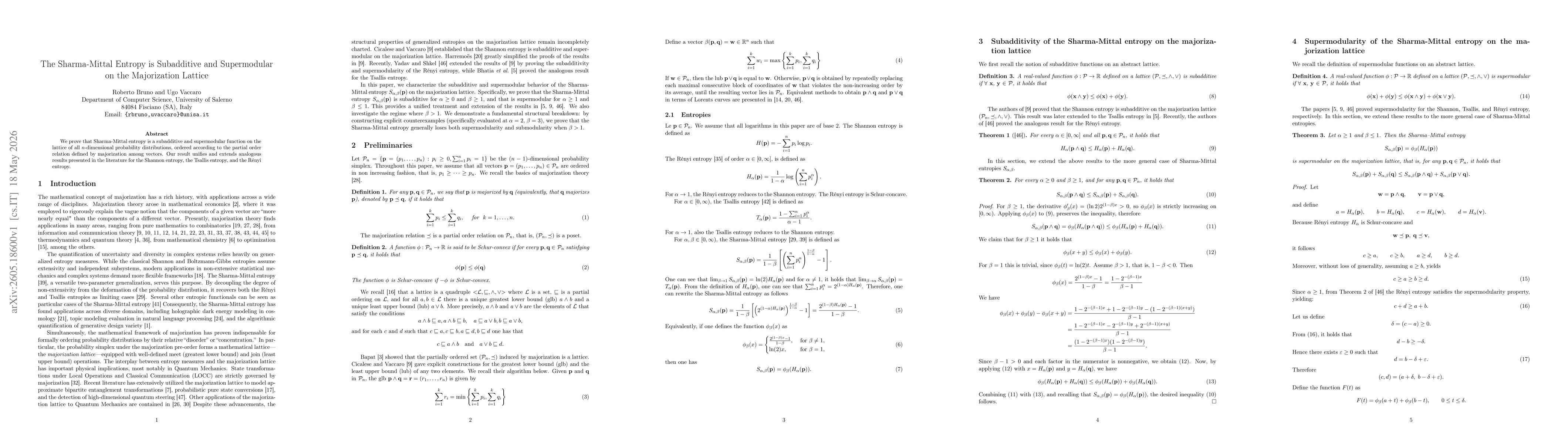 Thumbnail for The Sharma-Mittal Entropy is Subadditive and Supermodular on the Majorization Lattice