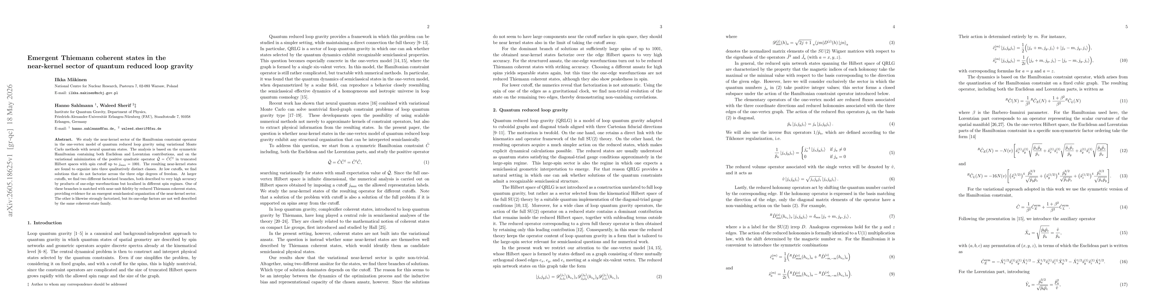 Thumbnail for Emergent Thiemann coherent states in the near-kernel sector of quantum reduced loop gravity