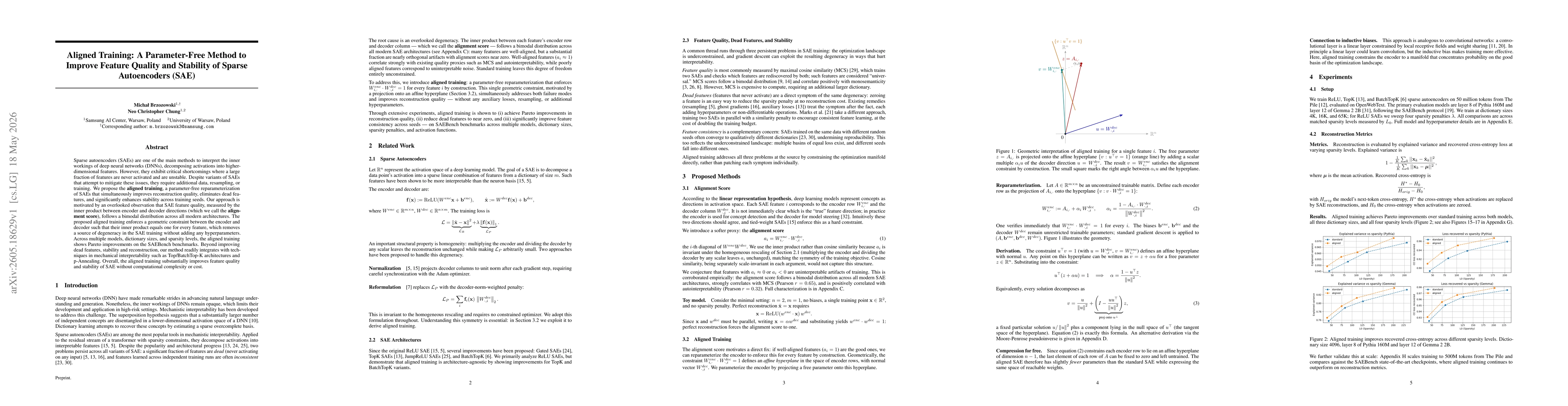 Thumbnail for Aligned Training: A Parameter-Free Method to Improve Feature Quality and Stability of Sparse Autoencoders (SAE)