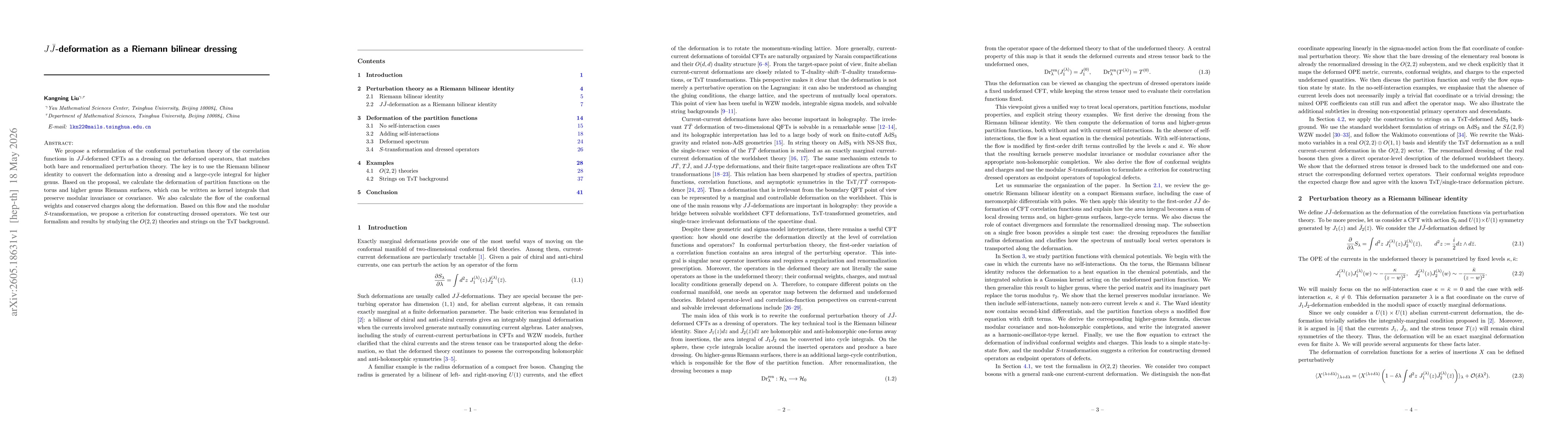 Thumbnail for $J\bar{J}$-deformation as a Riemann bilinear dressing