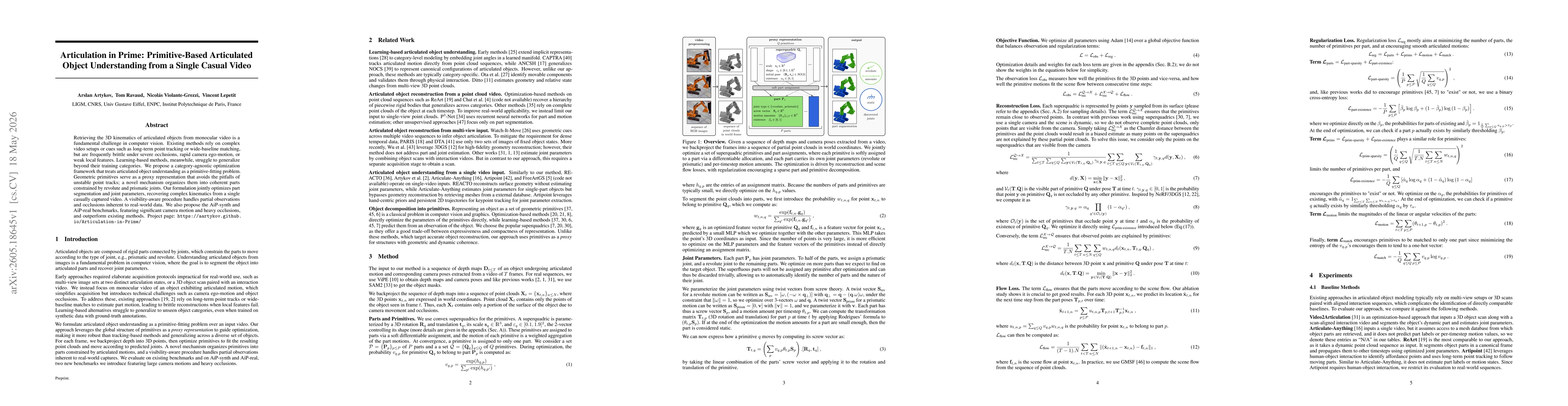 Thumbnail for Articulation in Prime: Primitive-Based Articulated Object Understanding from a Single Casual Video