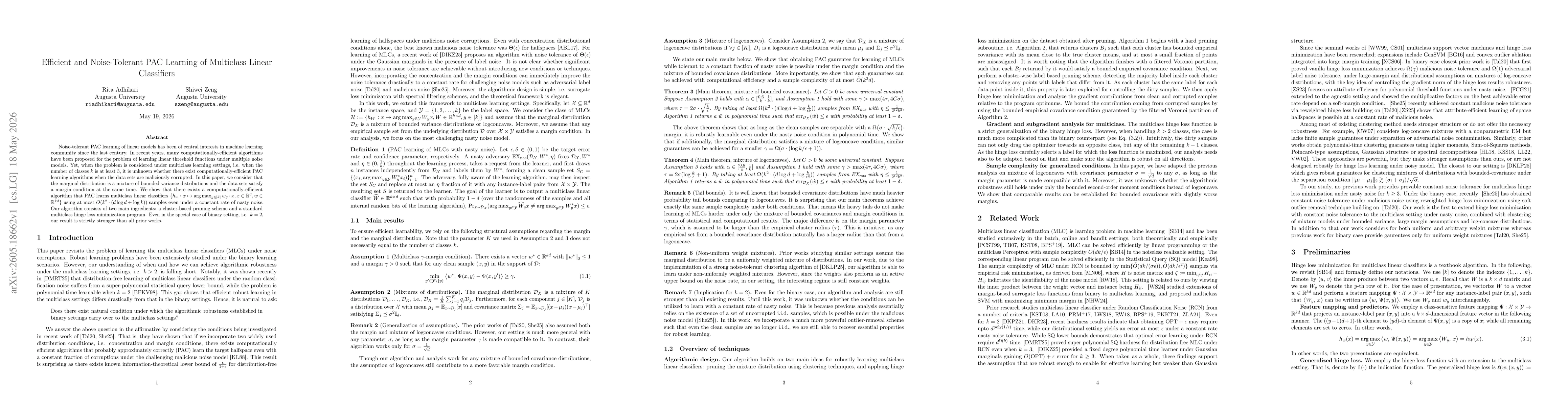 Thumbnail for Efficient and Noise-Tolerant PAC Learning of Multiclass Linear Classifiers
