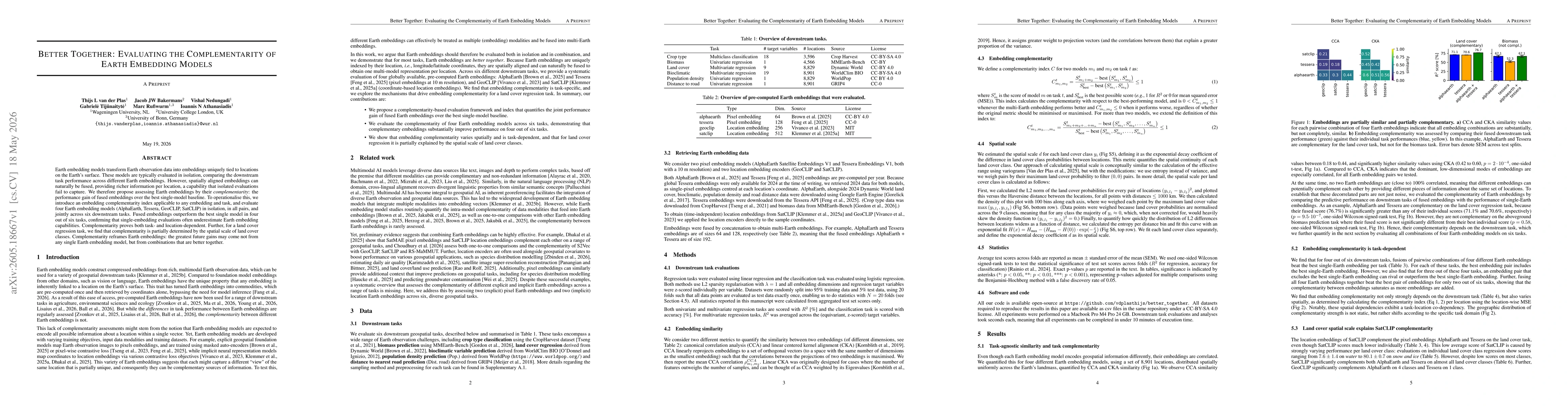 Thumbnail for Better Together: Evaluating the Complementarity of Earth Embedding Models