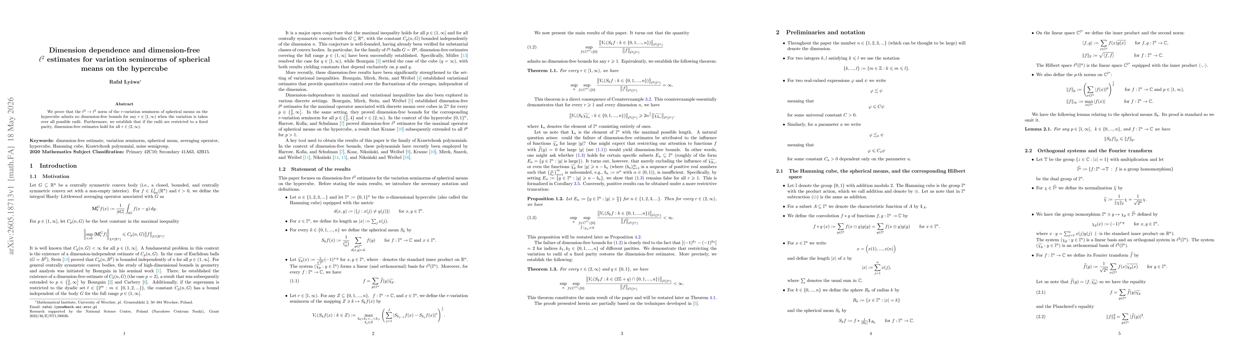 Thumbnail for Dimension dependence and dimension-free $\ell^2$ estimates for variation seminorms of spherical means on the hypercube