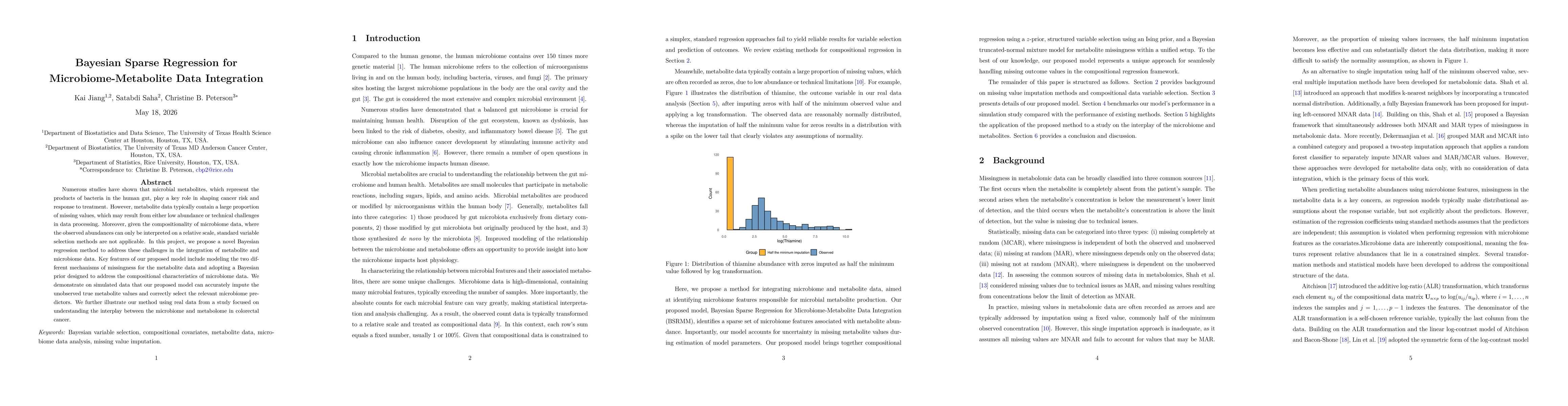 Thumbnail for Bayesian Sparse Regression for Microbiome-Metabolite Data Integration