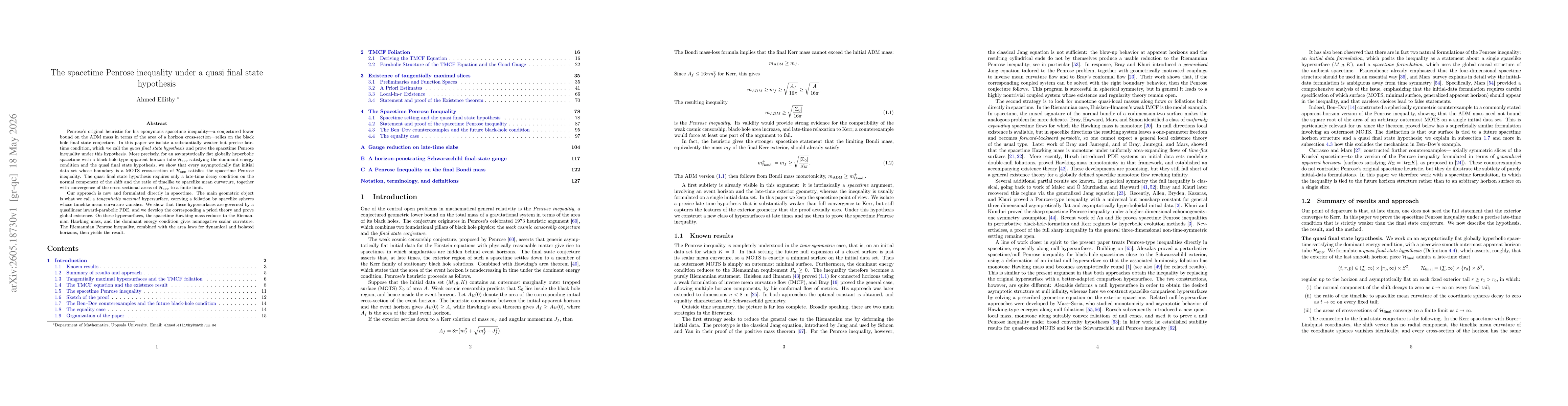 Thumbnail for The spacetime Penrose inequality under a quasi final state hypothesis
