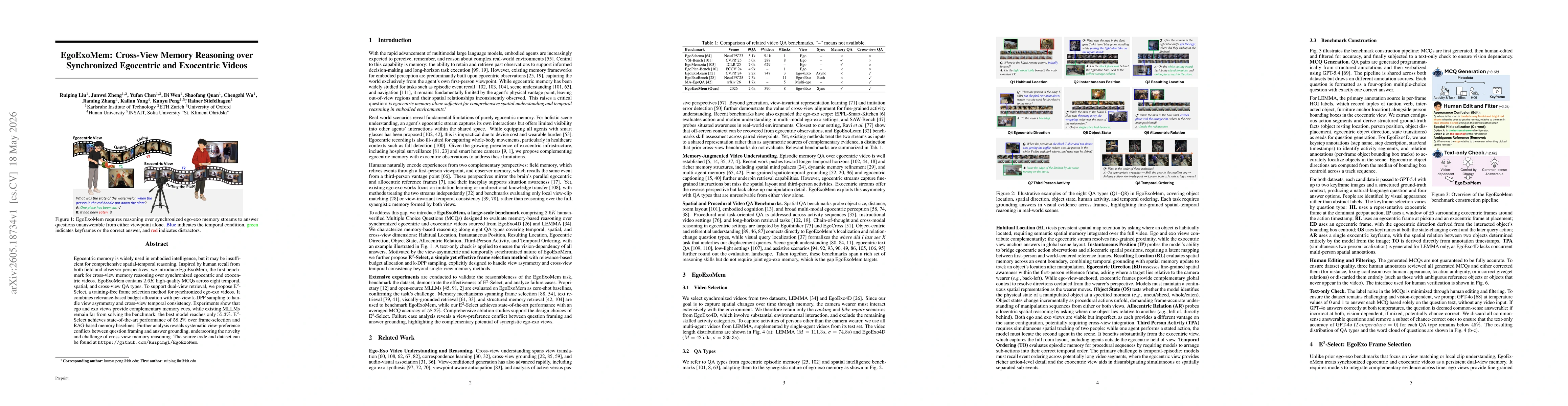 Thumbnail for EgoExoMem: Cross-View Memory Reasoning over Synchronized Egocentric and Exocentric Videos