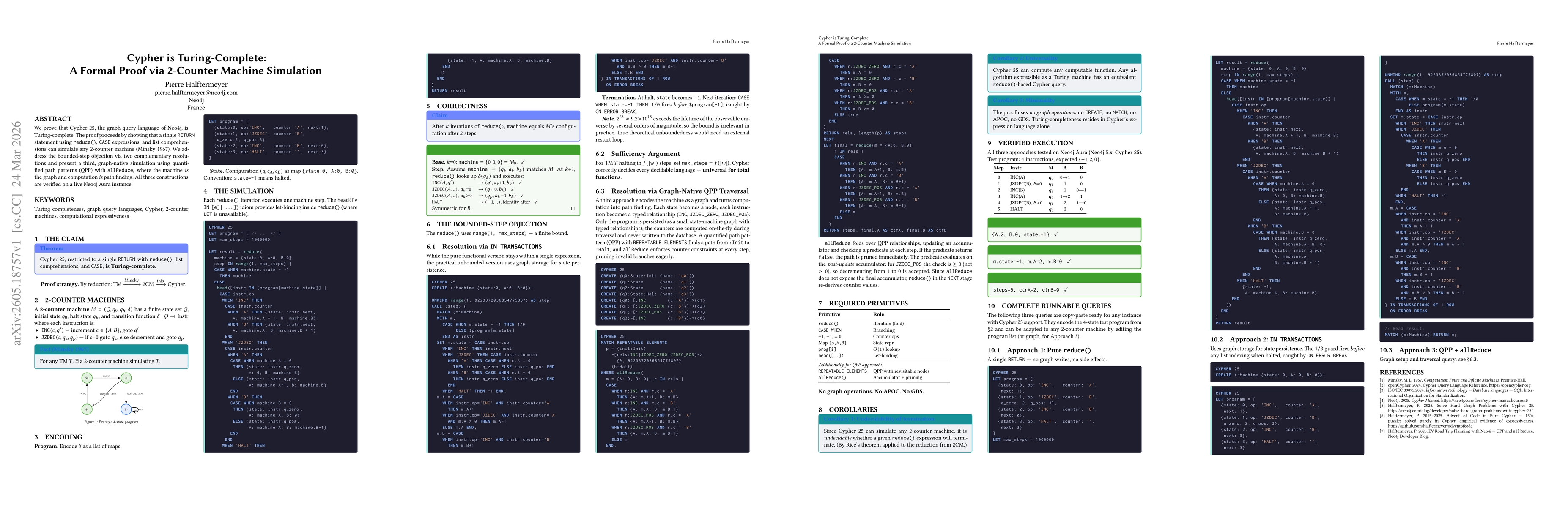 Thumbnail for Cypher is Turing-Complete: A Formal Proof via 2-Counter Machine Simulation