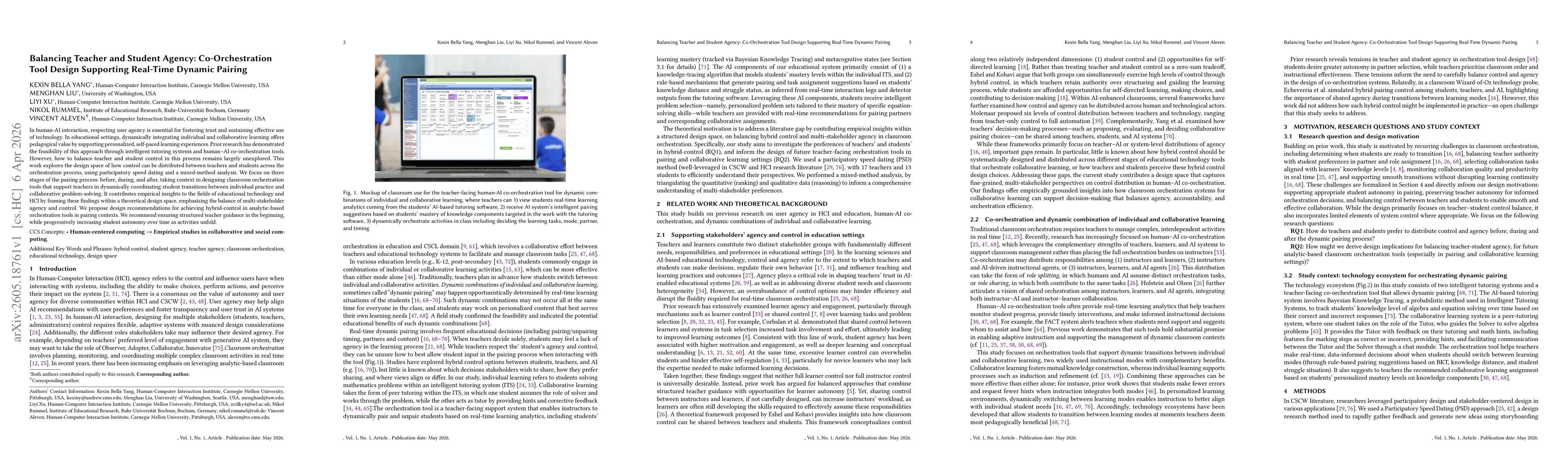 Thumbnail for Balancing Teacher and Student Agency: Co-Orchestration Tool Design Supporting Real-Time Dynamic Pairing