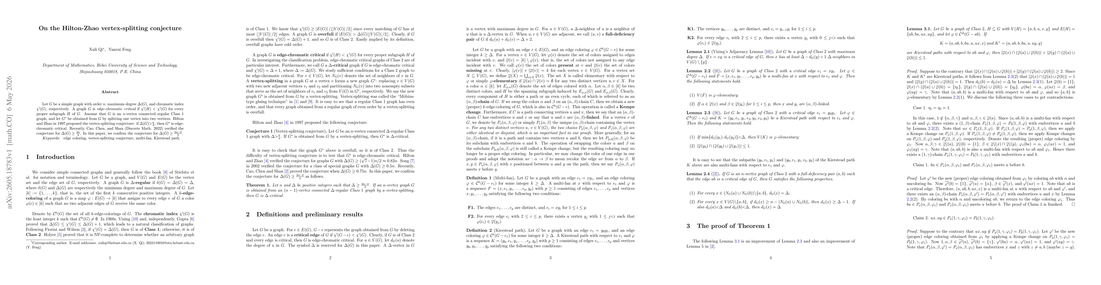 Thumbnail for On the Hilton-Zhao vertex-splitting conjecture