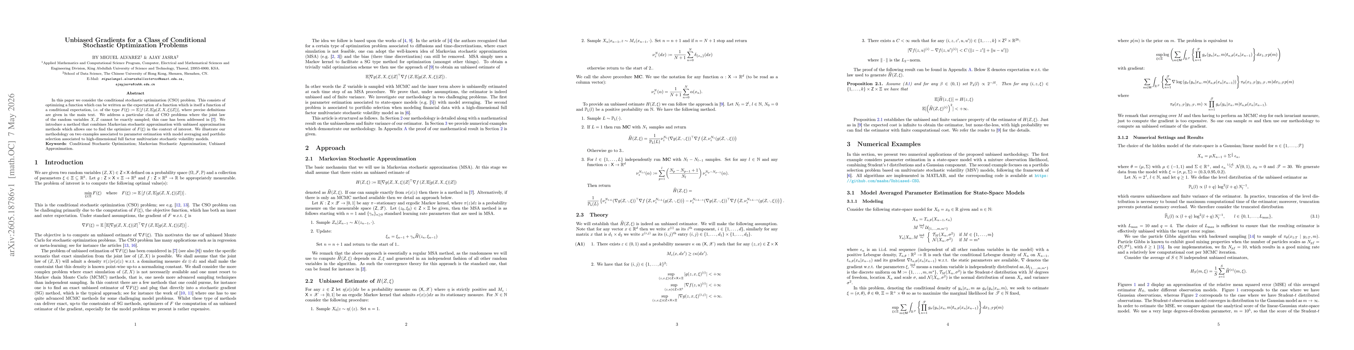 Thumbnail for Unbiased Gradients for a Class of Conditional Stochastic Optimization Problems