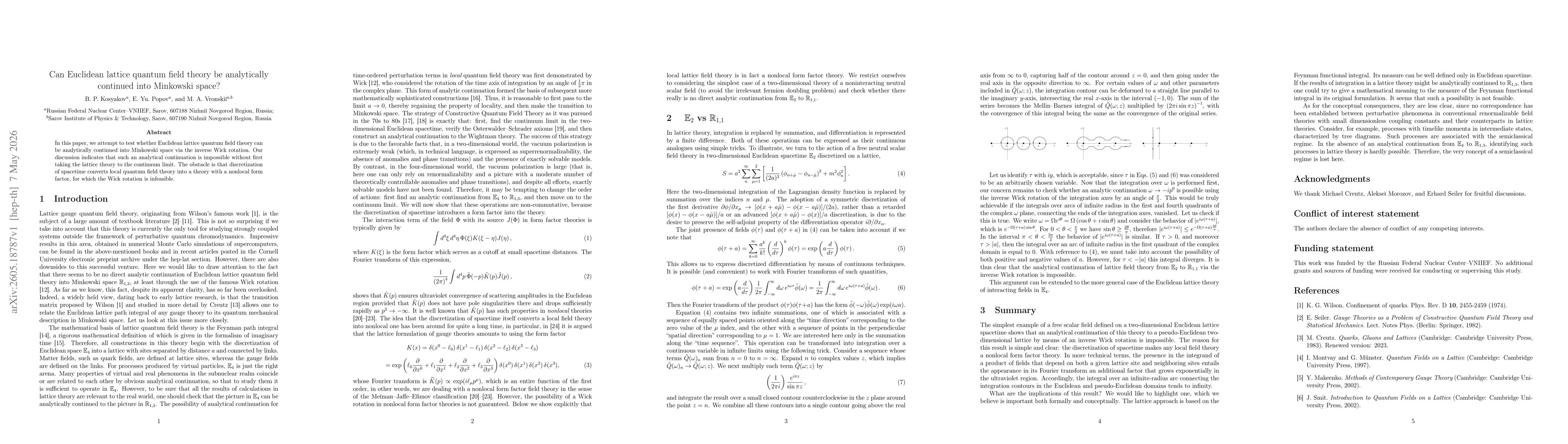 Thumbnail for Can Euclidean lattice quantum field theory be analytically continued into Minkowski space?
