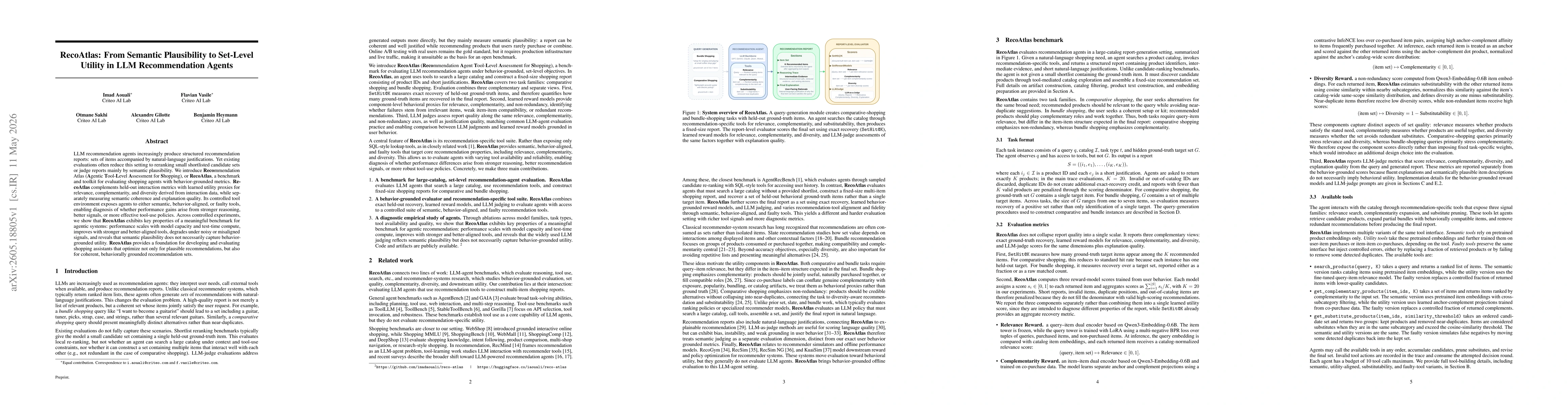 Thumbnail for RecoAtlas: From Semantic Plausibility to Set-Level Utility in LLM Recommendation Agents