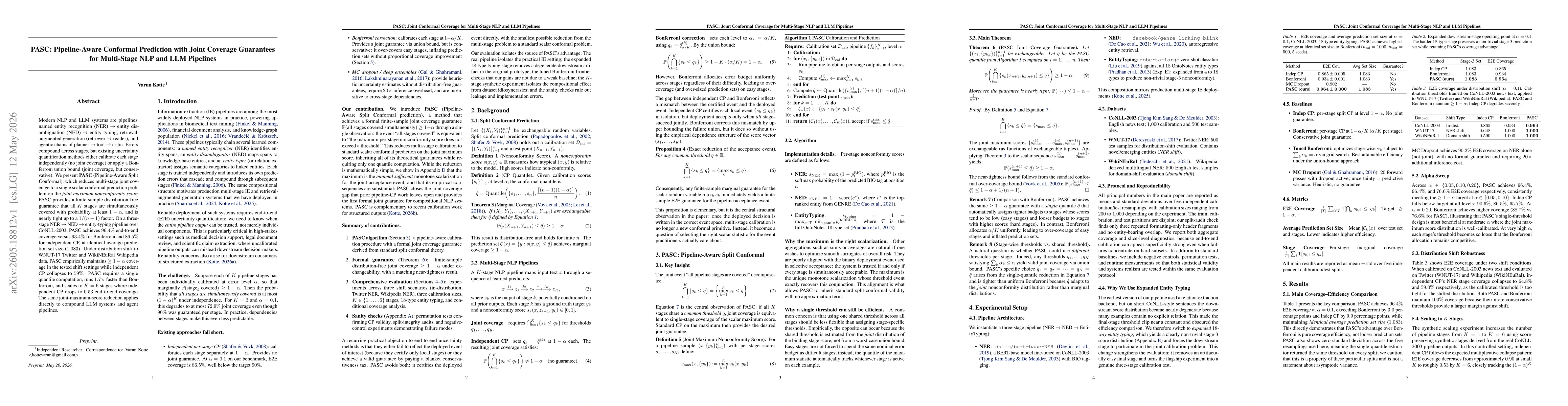 Thumbnail for PASC: Pipeline-Aware Conformal Prediction with Joint Coverage Guarantees for Multi-Stage NLP and LLM Pipelines