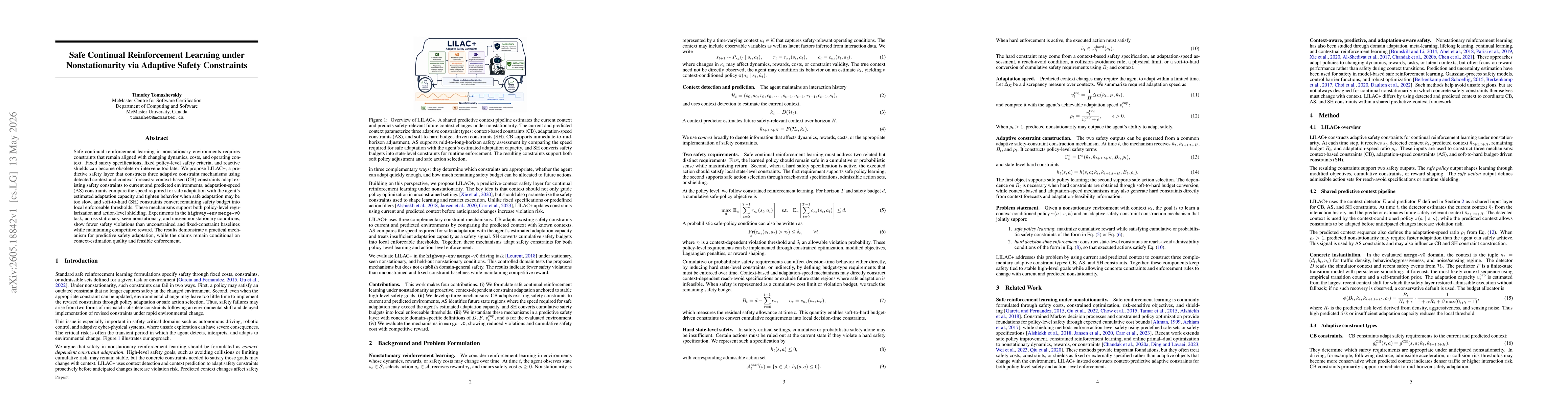 Thumbnail for Safe Continual Reinforcement Learning under Nonstationarity via Adaptive Safety Constraints