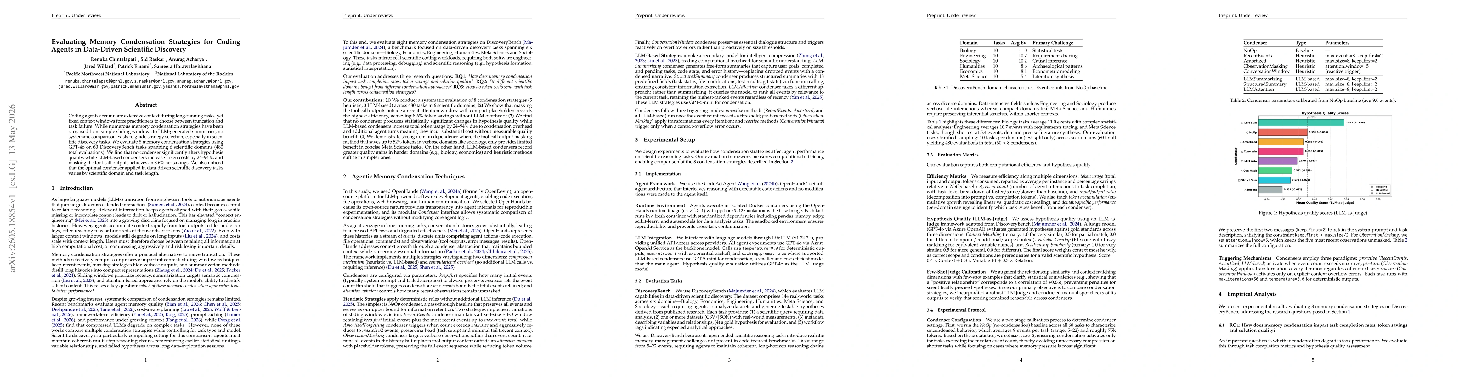 Thumbnail for Evaluating Memory Condensation Strategies for Coding Agents in Data-Driven Scientific Discovery