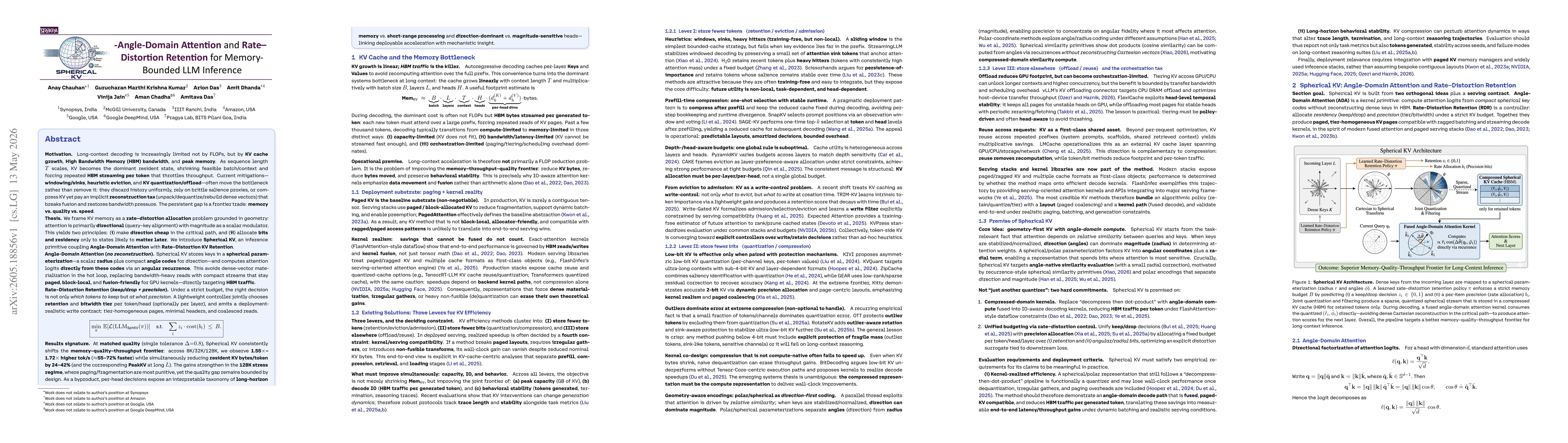 Thumbnail for SPHERICAL KV: Angle-Domain Attention and Rate-Distortion Retention for Efficient Long-Context Inference