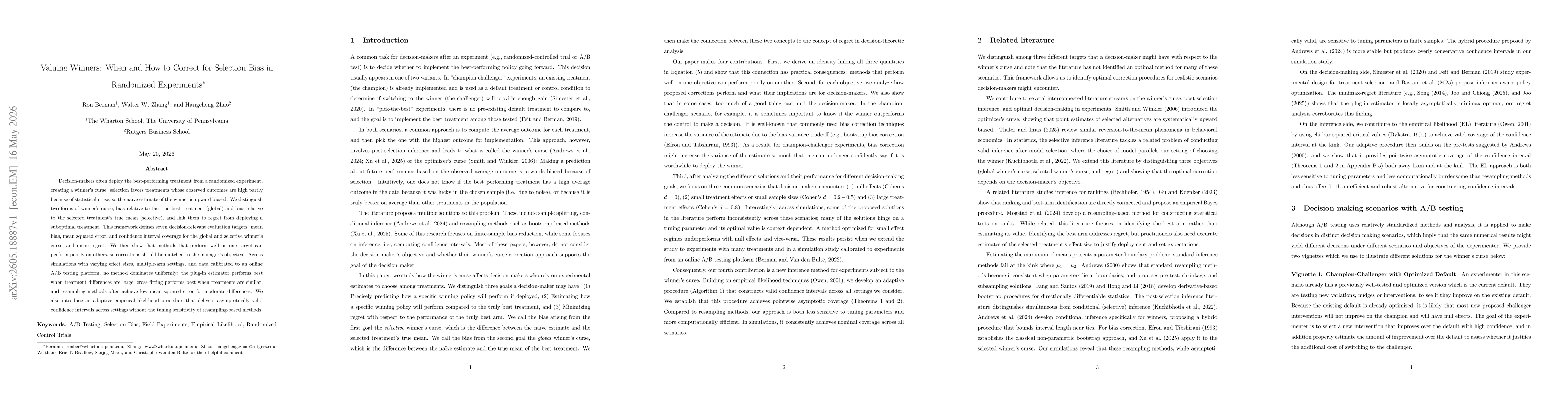 Thumbnail for Valuing Winners: When and How to Correct for Selection Bias in Randomized Experiments