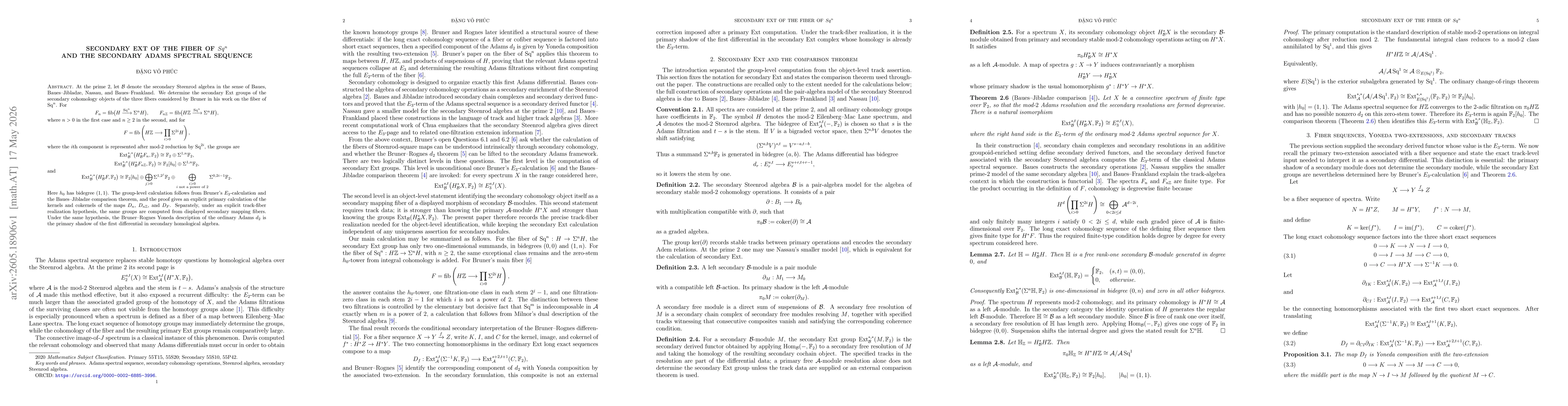 Thumbnail for Secondary Ext of the Fiber of $Sq^n$ and the Secondary Adams Spectral Sequence