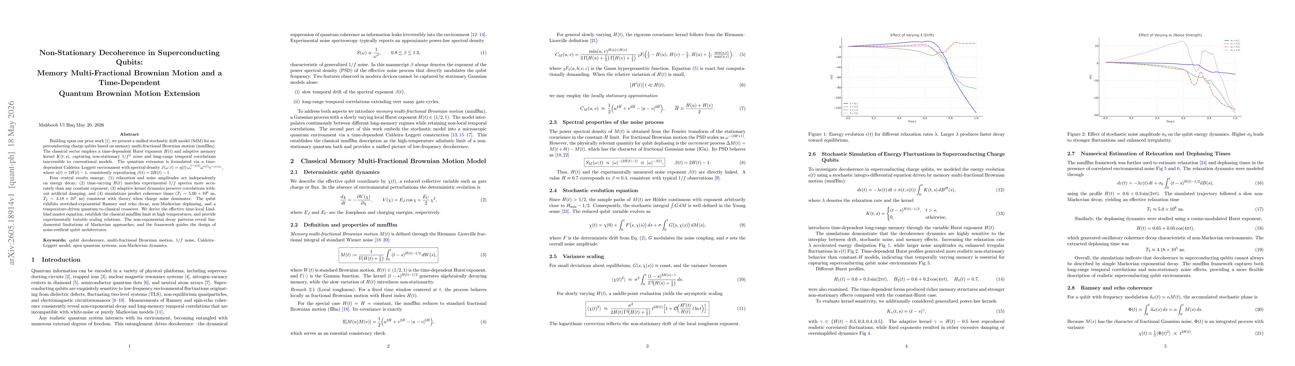 Thumbnail for Non-Stationary Decoherence in Superconducting Qubits: Memory Multi-Fractional Brownian Motion and a Time-Dependent Quantum Brownian Motion Extension