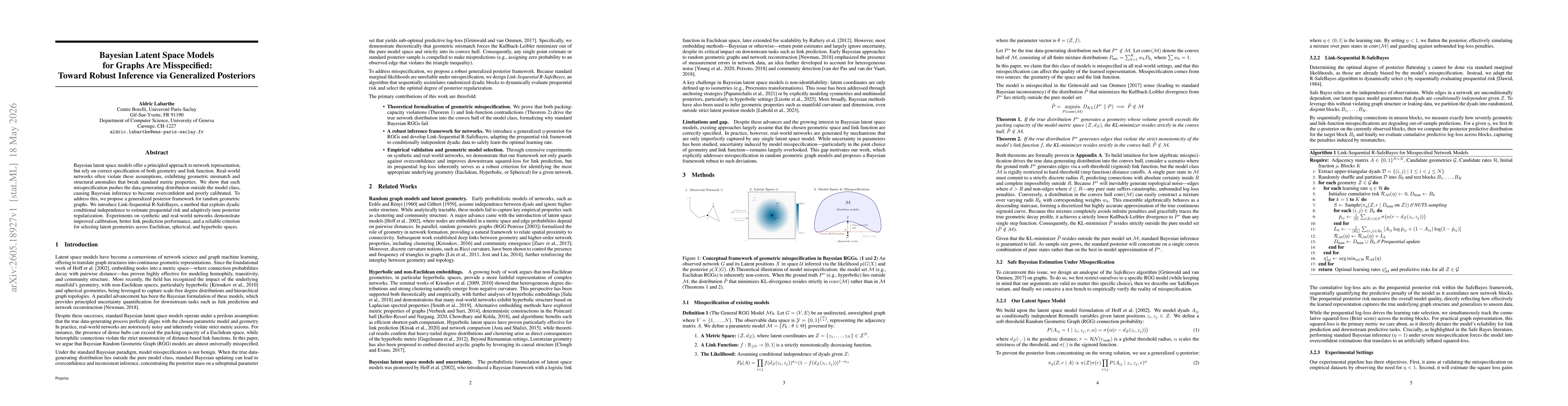 Thumbnail for Bayesian Latent Space Models for Graphs Are Misspecified: Toward Robust Inference via Generalized Posteriors