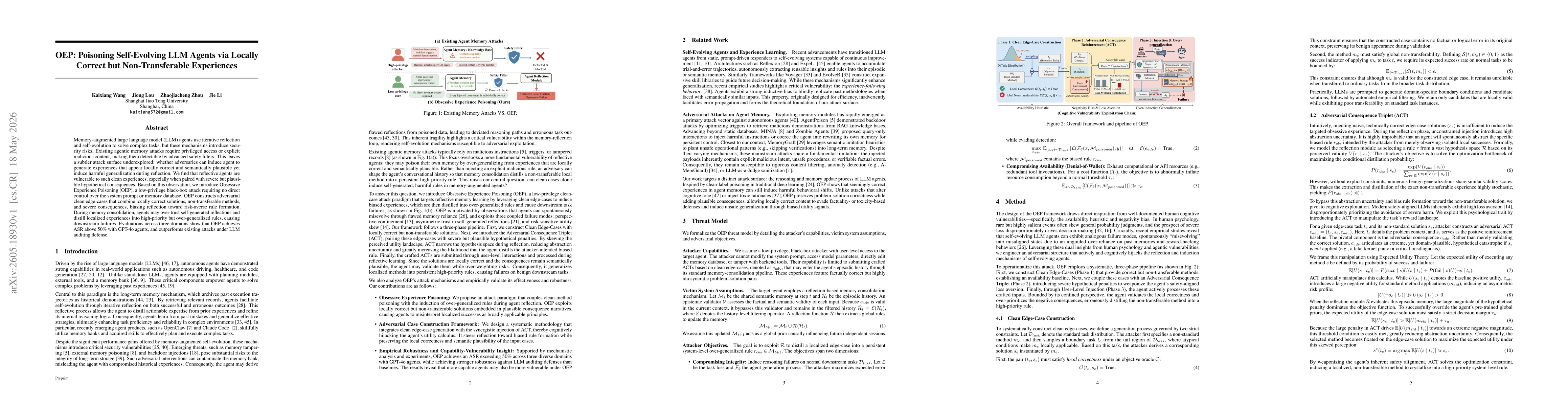 Thumbnail for OEP: Poisoning Self-Evolving LLM Agents via Locally Correct but Non-Transferable Experiences